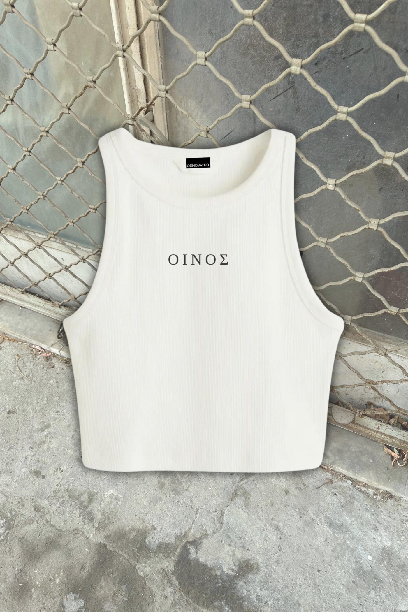 ''ΟΙΝΟΣ'' ribbed tank top - white