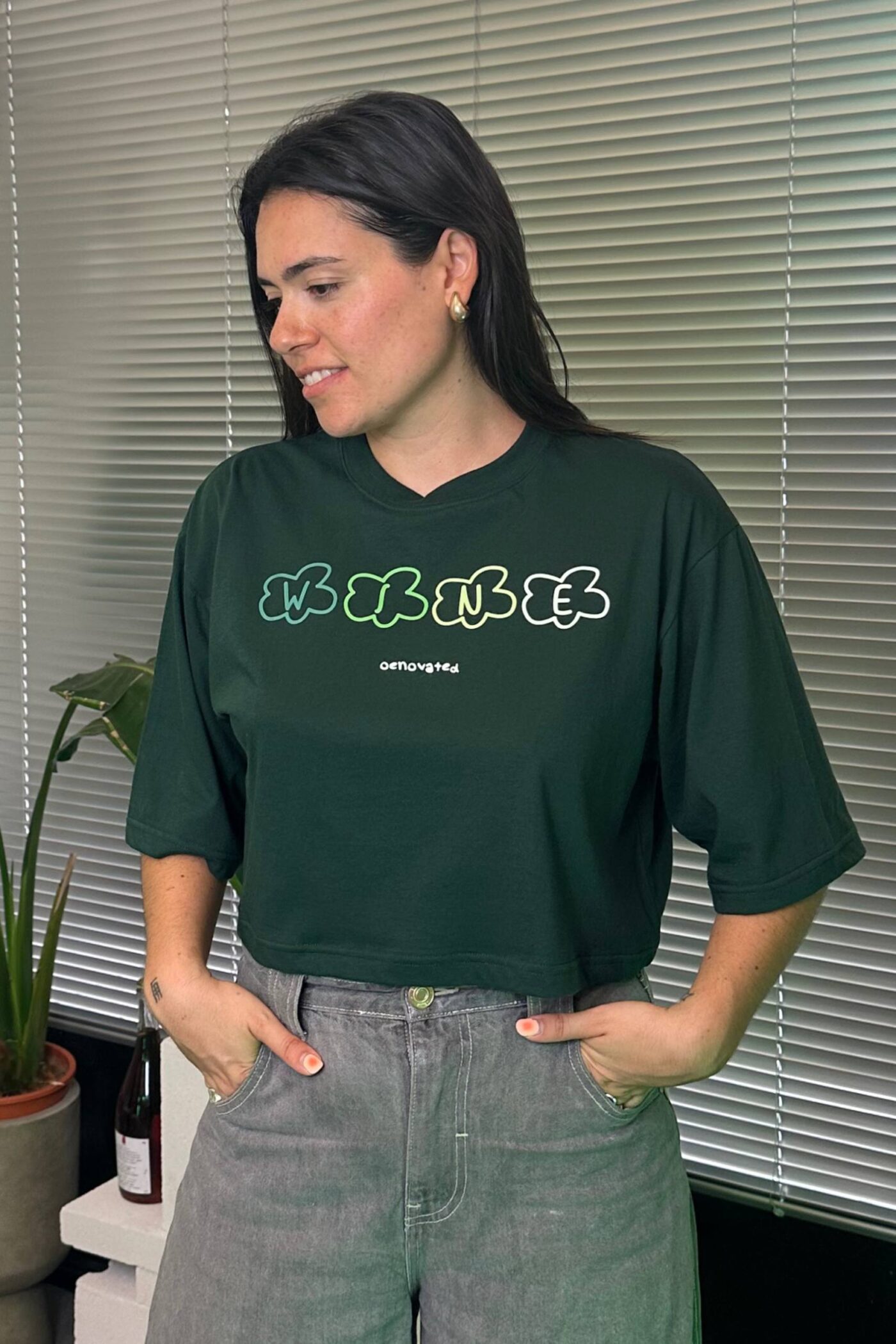''Wine flowers'' Pine green crop top